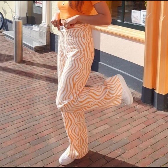 Zara | Jeans | Zara High Rise Full Length Orange Swirl Printed Jeans Size 2  275216 New Nwt | Poshmark